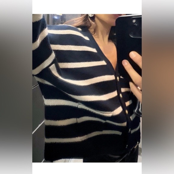 Zara wool Navy and White Striped Women's Sweater - Picture 3 of 8